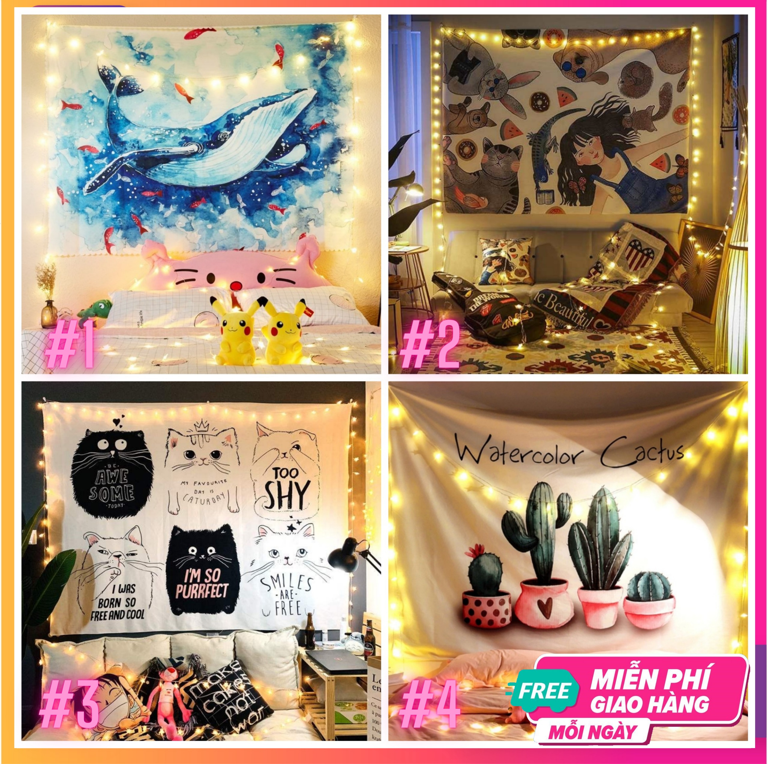 [FREE SHIP] [TẶNG KÈM DÂY LED 7M & PHỤ KIỆN TREO] Tấm Thảm Treo Tường Chủ Đề Đại Dương1m5x1m3 Trang Trí Decor Nội Thất