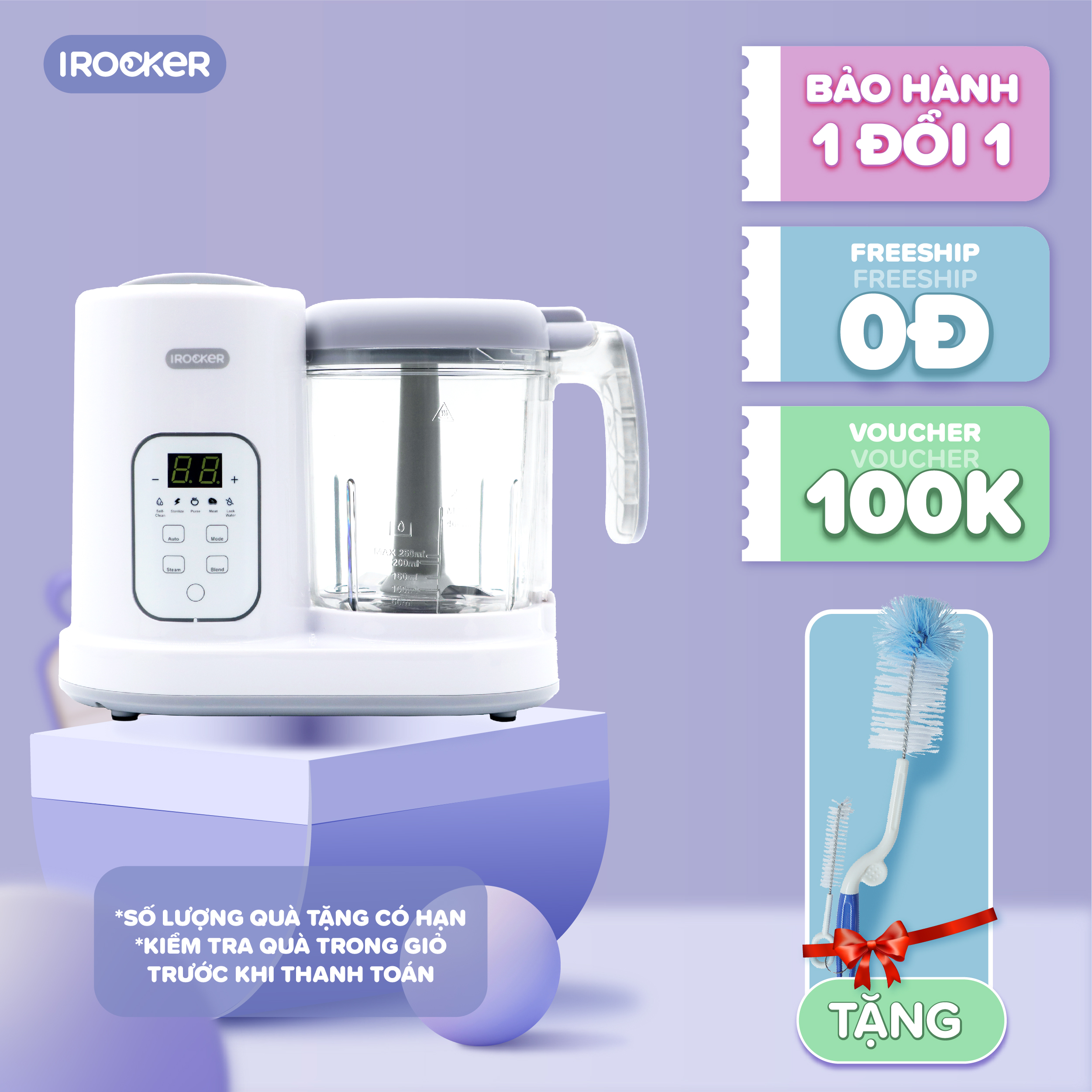 Bh 12 tháng - máy xay hấp thức ăn cho bé ăn dặm irocker bfp 002 tiện lợi đa năng