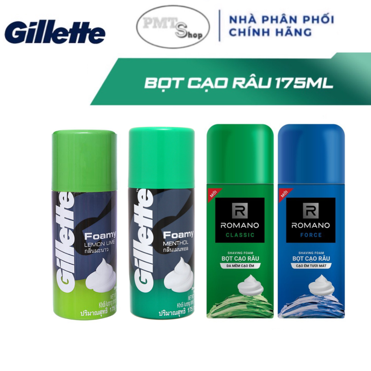 Kem Bọt Cạo Râu Gillette 175g / Romano 175ml / Hương Chanh Bạc Hà 50g