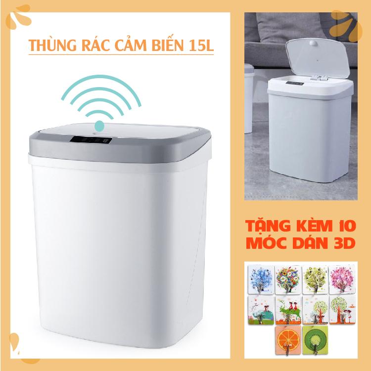 Thùng rác cảm biến 15L TẶNG KÈM 10 Móc dán 3D siêu dính