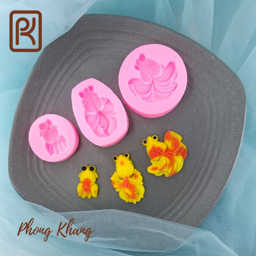 Bộ 3 khuôn silicon 4d Phong Khang làm rau câu cá ba đuôi