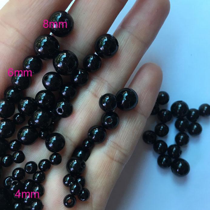 Hạt nhựa tròn phủ màu đen bóng size 3-10mm (chọn loại)
