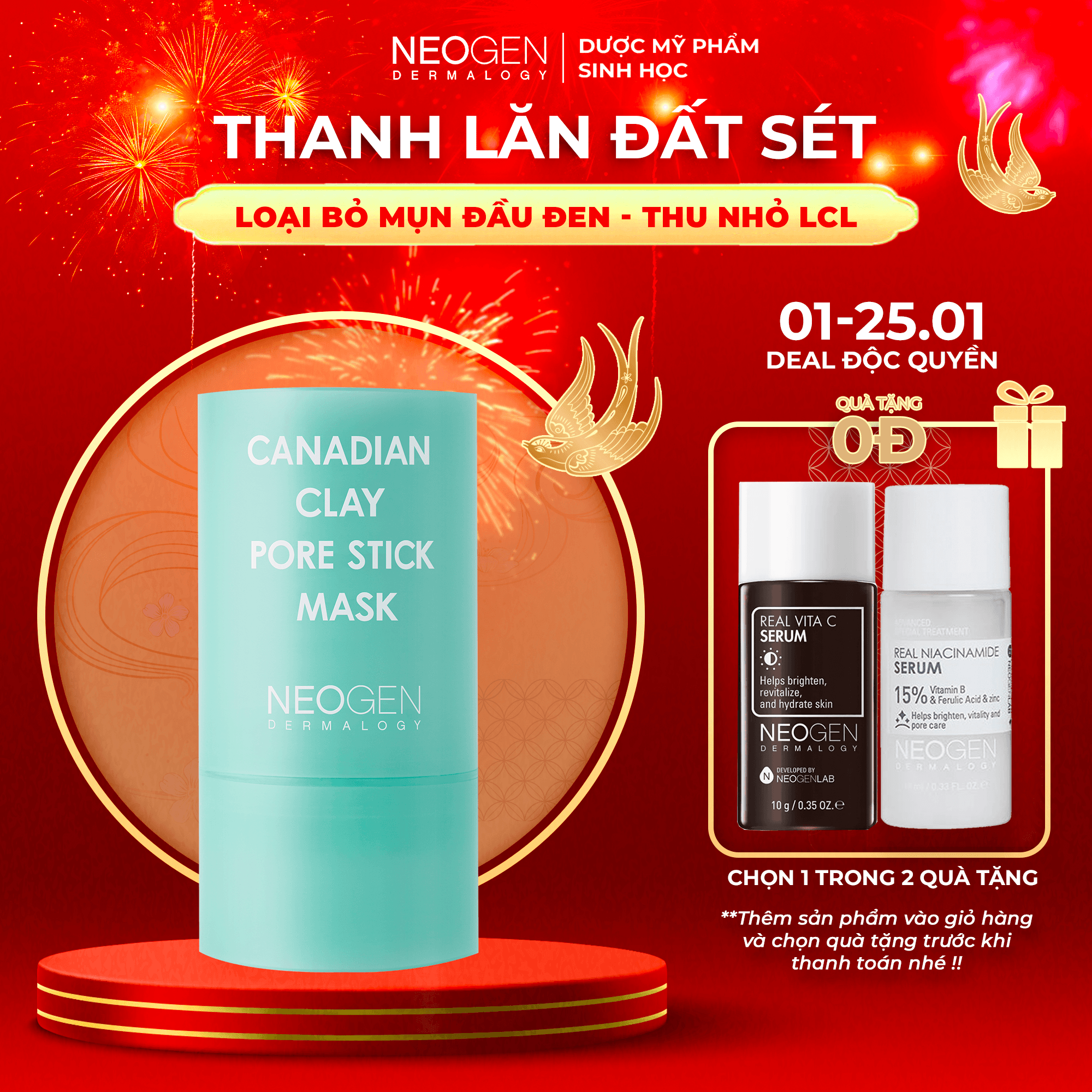 Thanh Lăn Mụn Đầu Đen Từ Đất Sét Bùn Băng Neogen Dermalogy Canadian Clay Pore Stick 28g - HSD: 20/06/2024