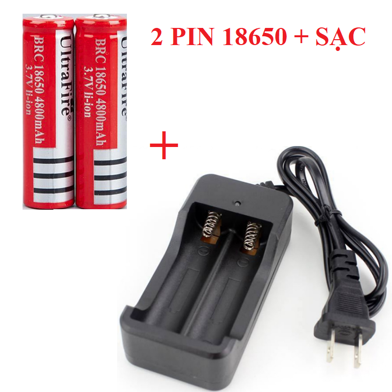 Bộ sạc và 2 pin 18650 Ultra Fire 4800mah loại sạc 2 viên đồng thời