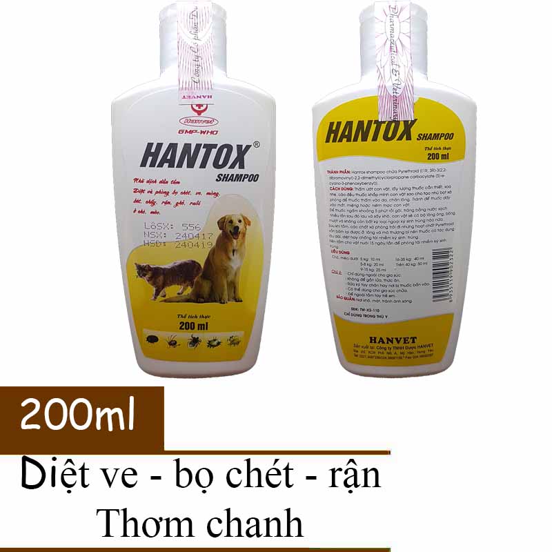 Sữa tắm sạch ve ghẻ, bọ chét chó mèo - Hantox Shampoo Vàng