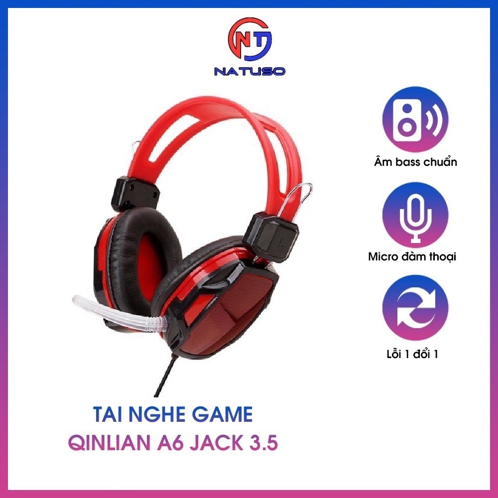 Tai Nghe Chụp Tai Gaming Qinlian A6, Tai Nghe Có Dây, Có Micro Đàm Thoại, Đệm Mút Êm Ái, Âm thanh Hay, Dùng Cho PC, Laptop, Điện Thoại,...