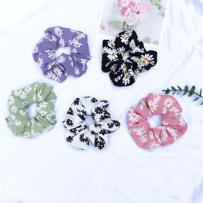 Dây buộc tóc scrunchies họa tiết hoa cúc hit hot