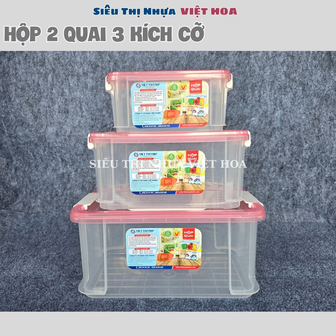 Hộp hai quai 3 kích cỡ đựng dụng cụ kim chỉ, Hộp đựng thực phẩm, Hộp 2 quai Việt Thành