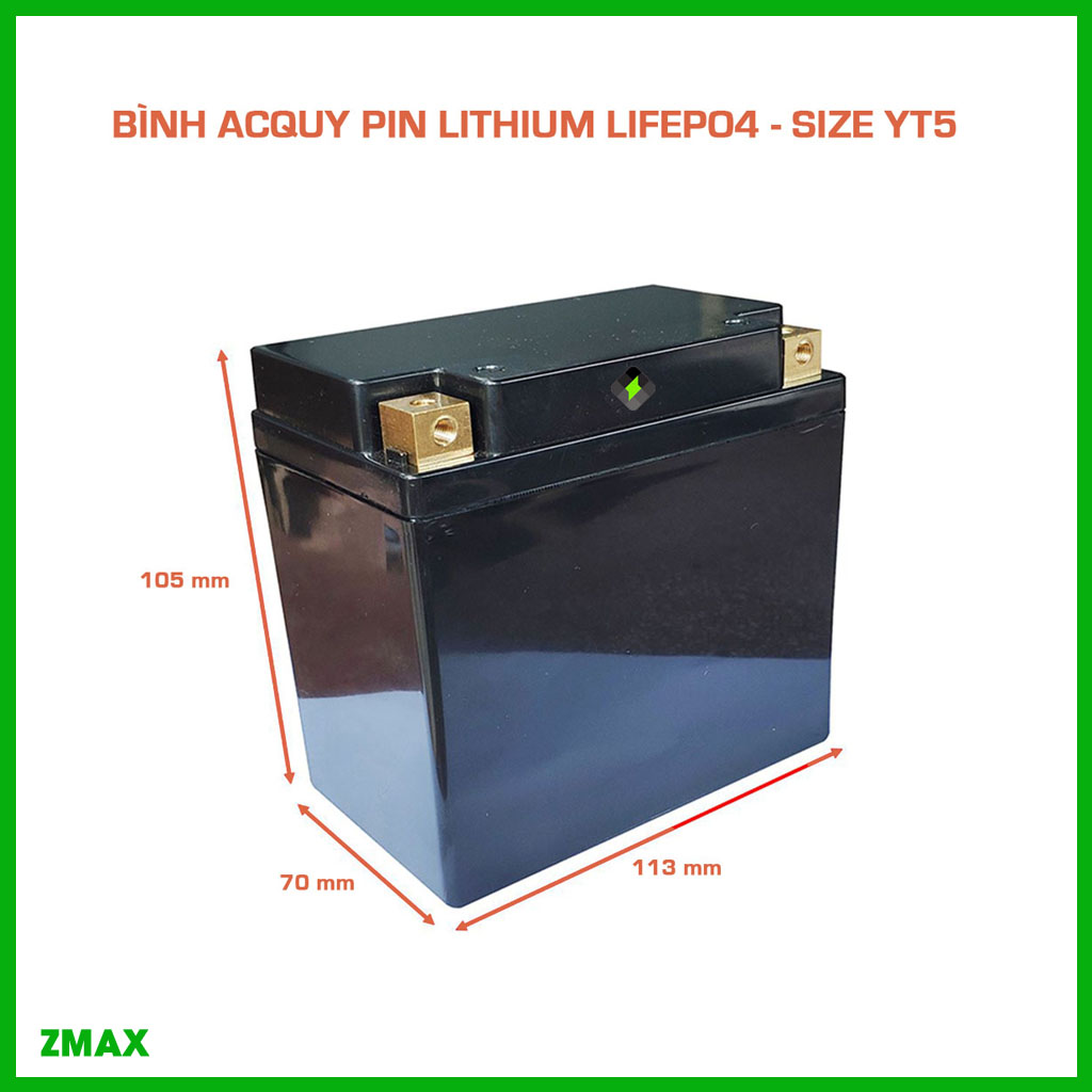 Bình Acquy ZMax Pin Lithium LifePO4 12V 6ah, ZM12V6-YT5 Dùng Cho Xe Máy