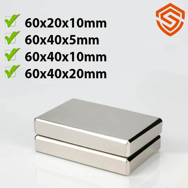 Nam châm đất hiếm hình chữ nhật 60x40x5/10/20mm từ tính mạnh n35