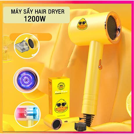 Máy sấy tóc mini con vịt vàng siêu xinh tạo kiểu tóc chuyên nghiệp tại nhà , đi du lịch tặng kèm đầu sấy 3 chế độ cực mạnh sấy khô tóc nhanh không sợ hư tổn tóc