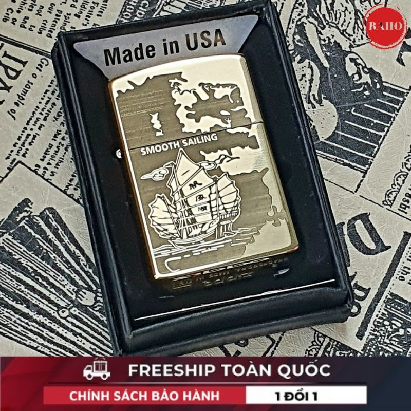 ( Chính Hãng ) Bật Lửa Hột Quẹt Zippo Thuận Buồm Xuôi Gió Mộc Đáy Ngược Đời La Mã XIII ( Tặng Kèm Phụ Kiện )