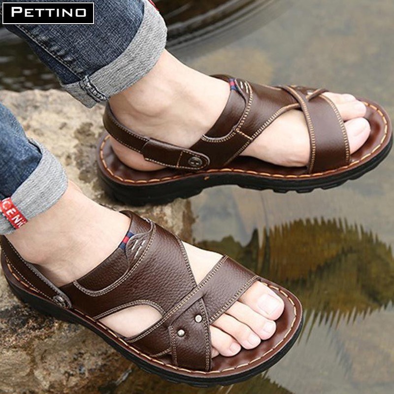 [HCM]Sandal nam da bò thật đế may