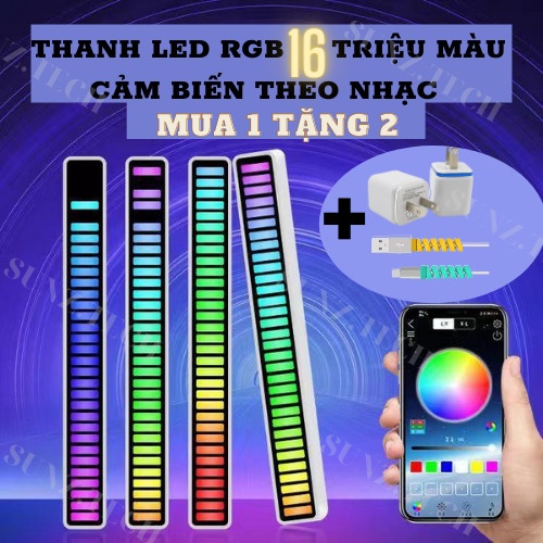 Thanh đèn led rgb nháy theo nhạc, 16 TRIỆU MÀU ĐIỀU KHIỂN BẰNG APP TẶNG SẠC, đèn led trang trí, decor phòng cảm biến âm thanh siêu hót