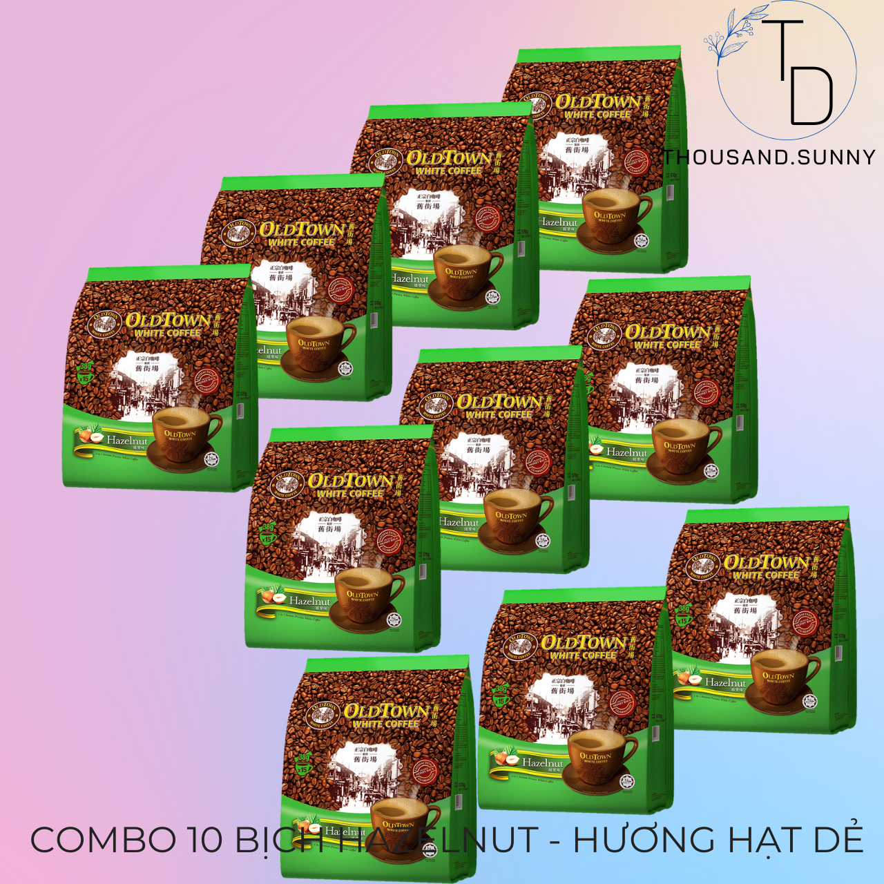 Combo 10 bịch cà phê old town white coffe hazelnut malaysia