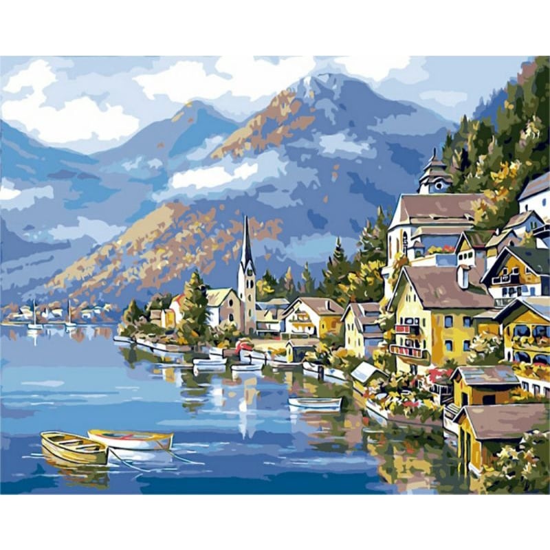 Tranh sơn dầu số hóa tự tô DIY khổ 40x50cm đã căng khung, mẫu Thành phố biển