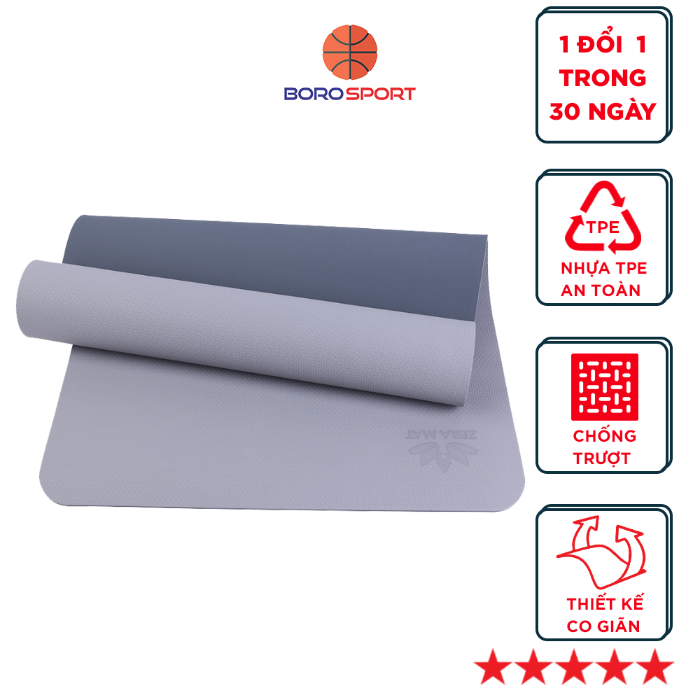 Thảm CLEACCO Tập Yoga TPE 2 Lớp ZERA-8mm-2L-XAM - Xám MVP SPORT