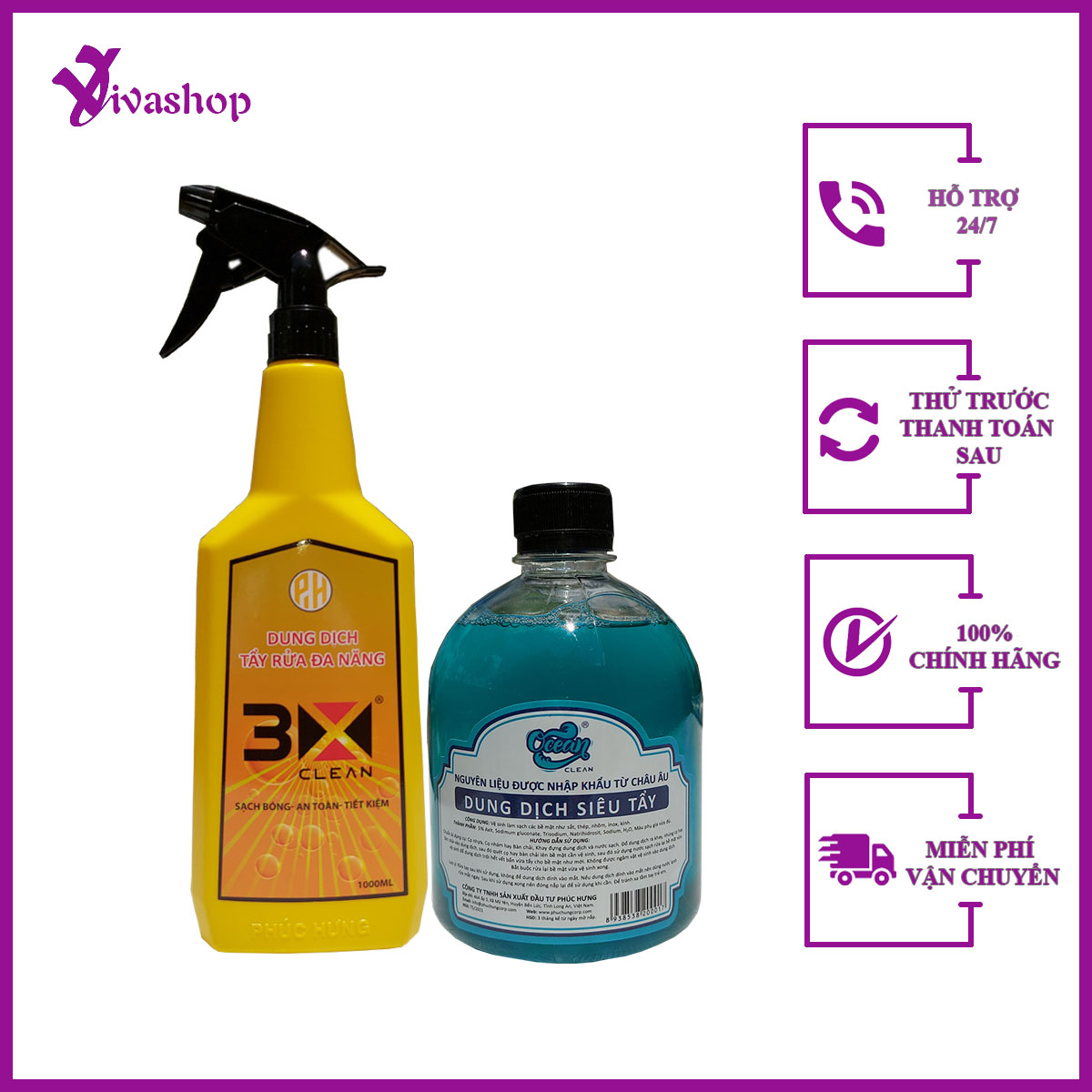 Dung Dịch Nước Tẩy Rửa Đa Năng Ô Tô Xe Máy 3X Clean + Ocean 500ml, Tẩy Dầu Nhớt Và Rỉ Sét Trên Các Bề Mặt