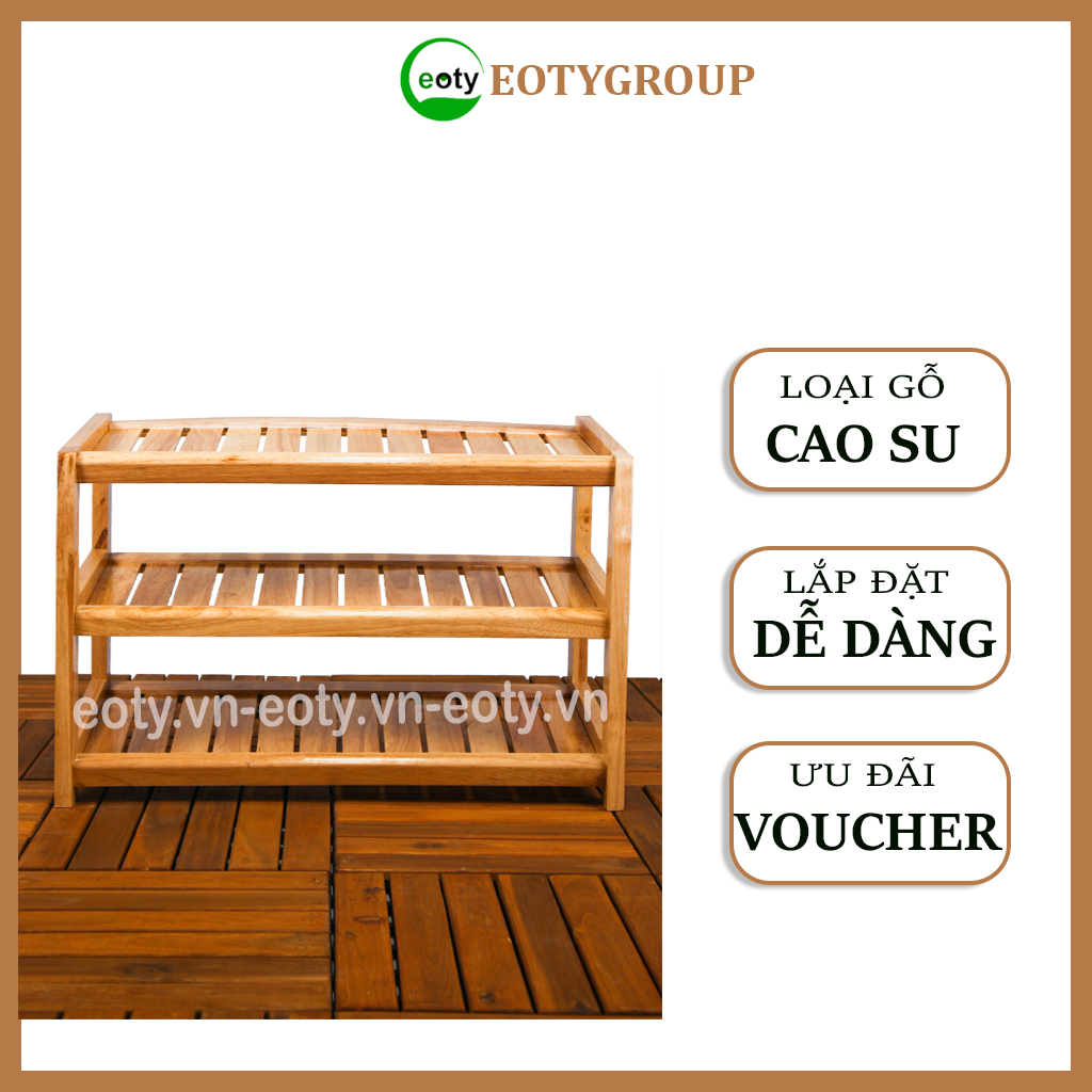 Kệ giày dép 3 tầng - kệ gỗ 3 tầng 60cm xuất khẩu eotygroup gỗ cao su cao cấp