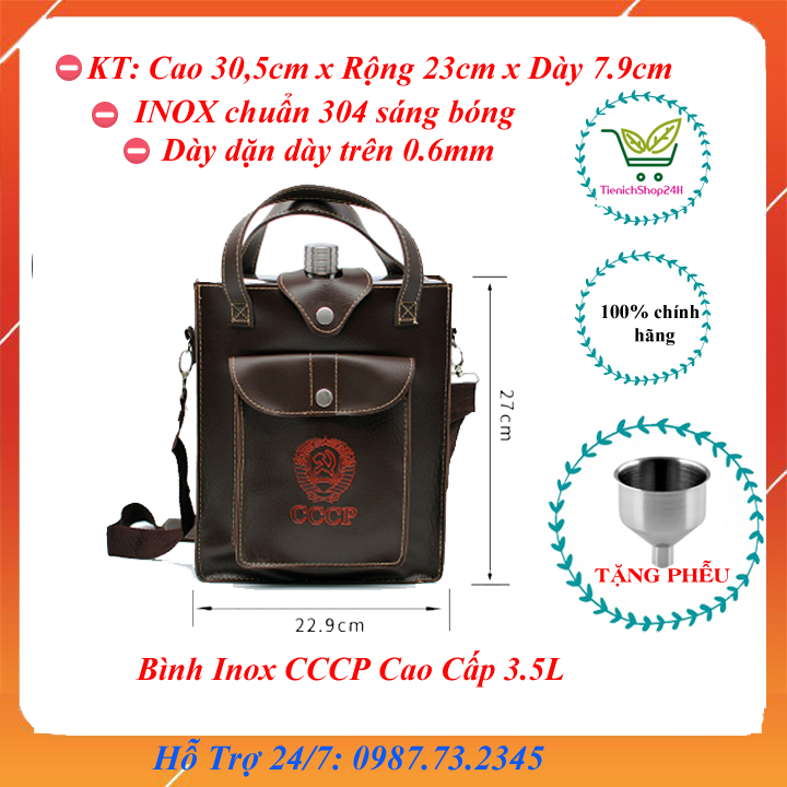 Bình Tông Đựng Nước Inox Xách Tay 3.5L + Khuyến mại kèm phễu rót inox