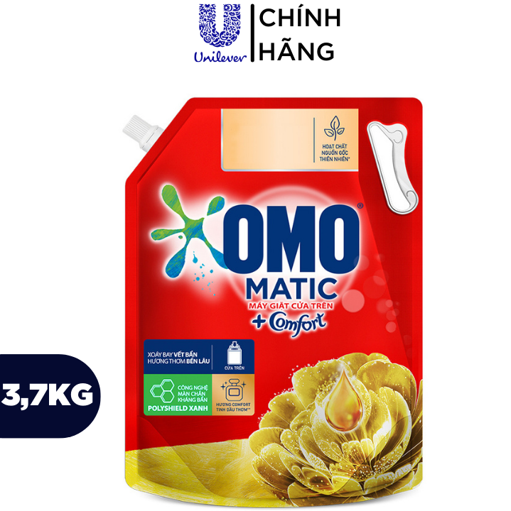 Túi Nước Giặt OMO Matic Comfort Hương Tinh dầu thơm 3.7kg nước giặt cửa trên