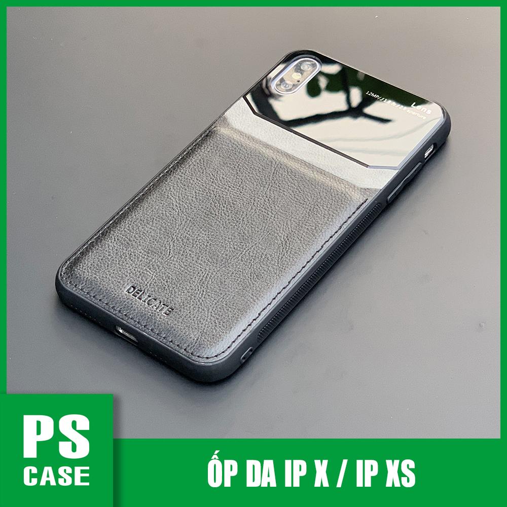 Ốp lưng da kính cao cấp dành cho iphone x / iphone xs - màu đen - ps case phân phối