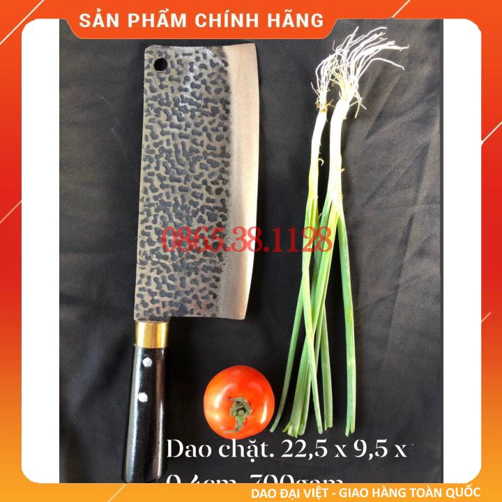 Dao Nhà Bếp 🔪DAO ĐẠI VIỆT 🔪 Dao Chặt Xương Thép Nhíp Ô Tô Dập Vân 2 Mặt Cao Cấp, Siêu Bền - Cán Cẩm Chỉ Khâu Đồng, Nặng 700 Gam