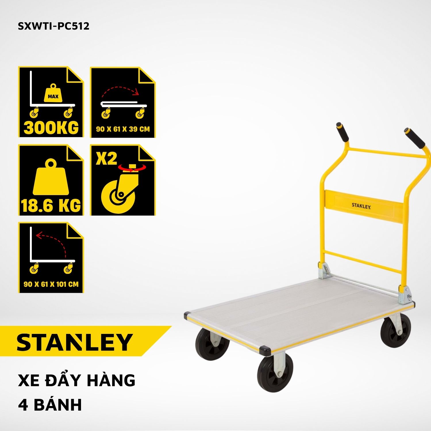 Xe đẩy hàng gấp gọn 4 bánh Stanley PC512 Tải trọng 300kg - Hàng chính hãng