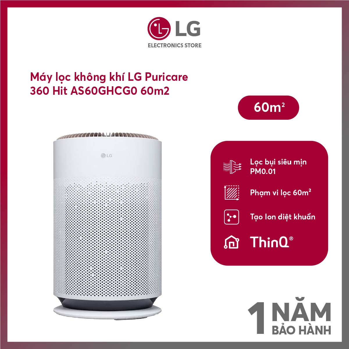 Máy lọc không khí lg puricare 360 hit as60ghcg0 60m2