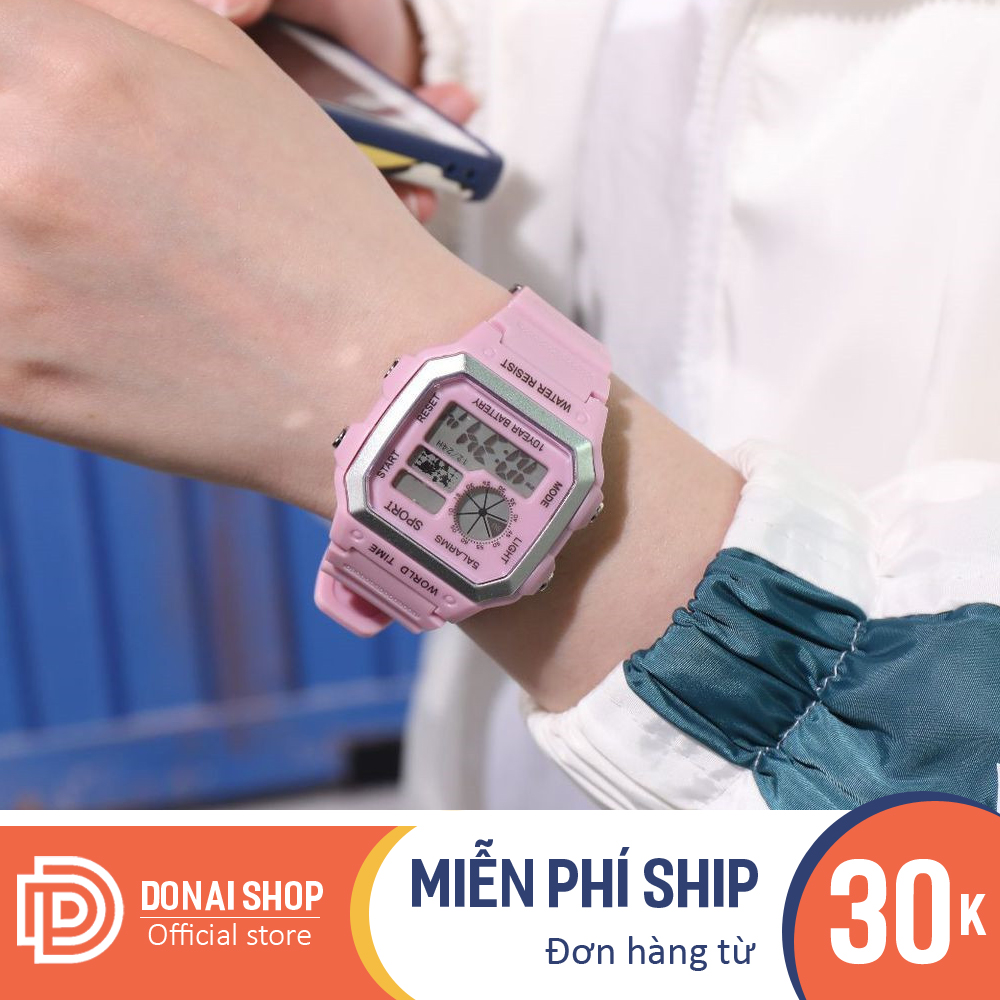 Đồng hồ thể thao nam nữ điện tử mặt vuông chống nước F218 có đèn sáng, dây nhựa nhiều màu cực bền dùng đi học hoặc đi chơi, đồng hồ dùng cho cặp đôi