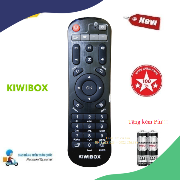 Remote điều khiển đầu thu kiwibox- hàng chính hãng mới 100% tặng kèm pin!!!