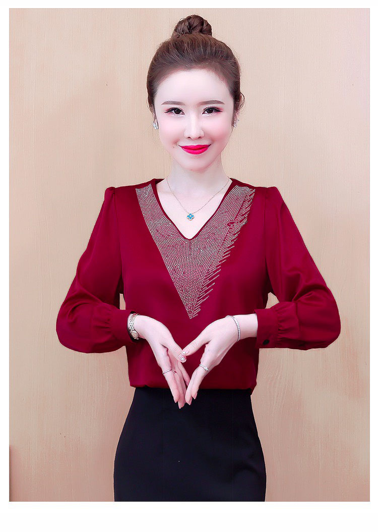 Áo sơ mi công sở cổ v phối cườm ngoctranshop - nt3343
