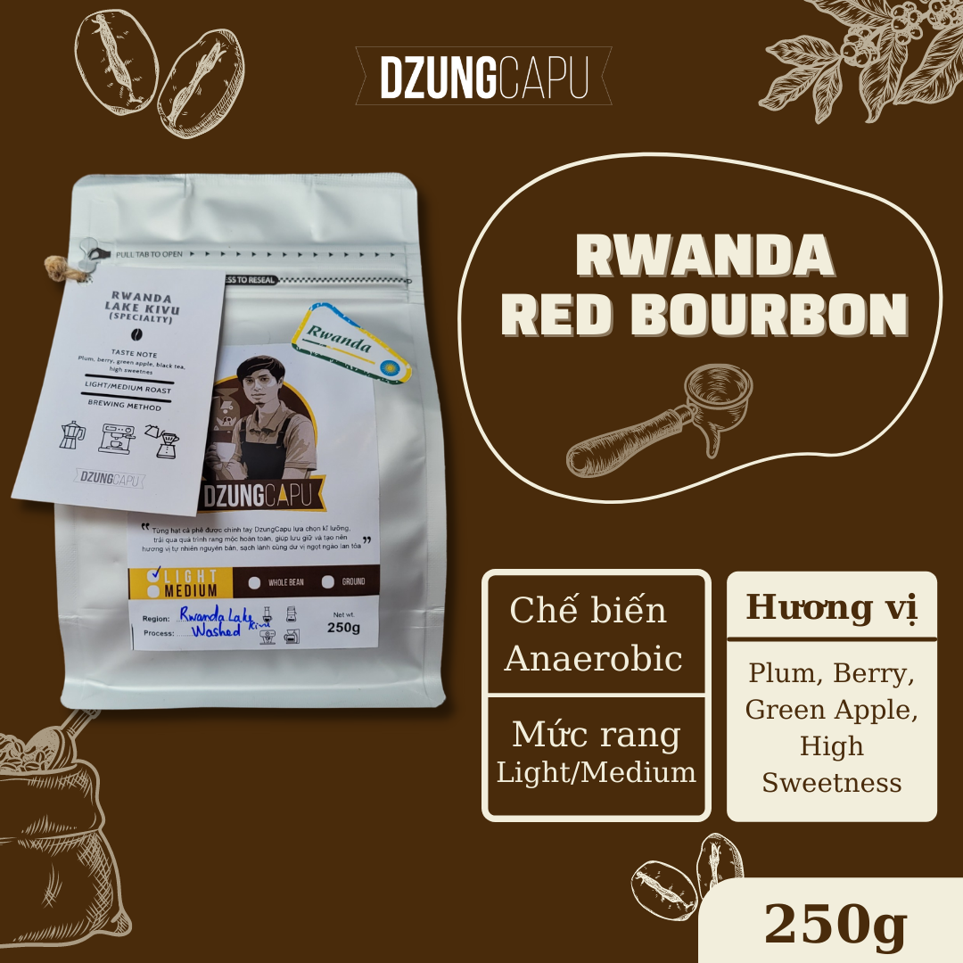 Cà phê Rwanda - Giống Redbourbon - gói 250g - Dzungcapu Specialty Coffee