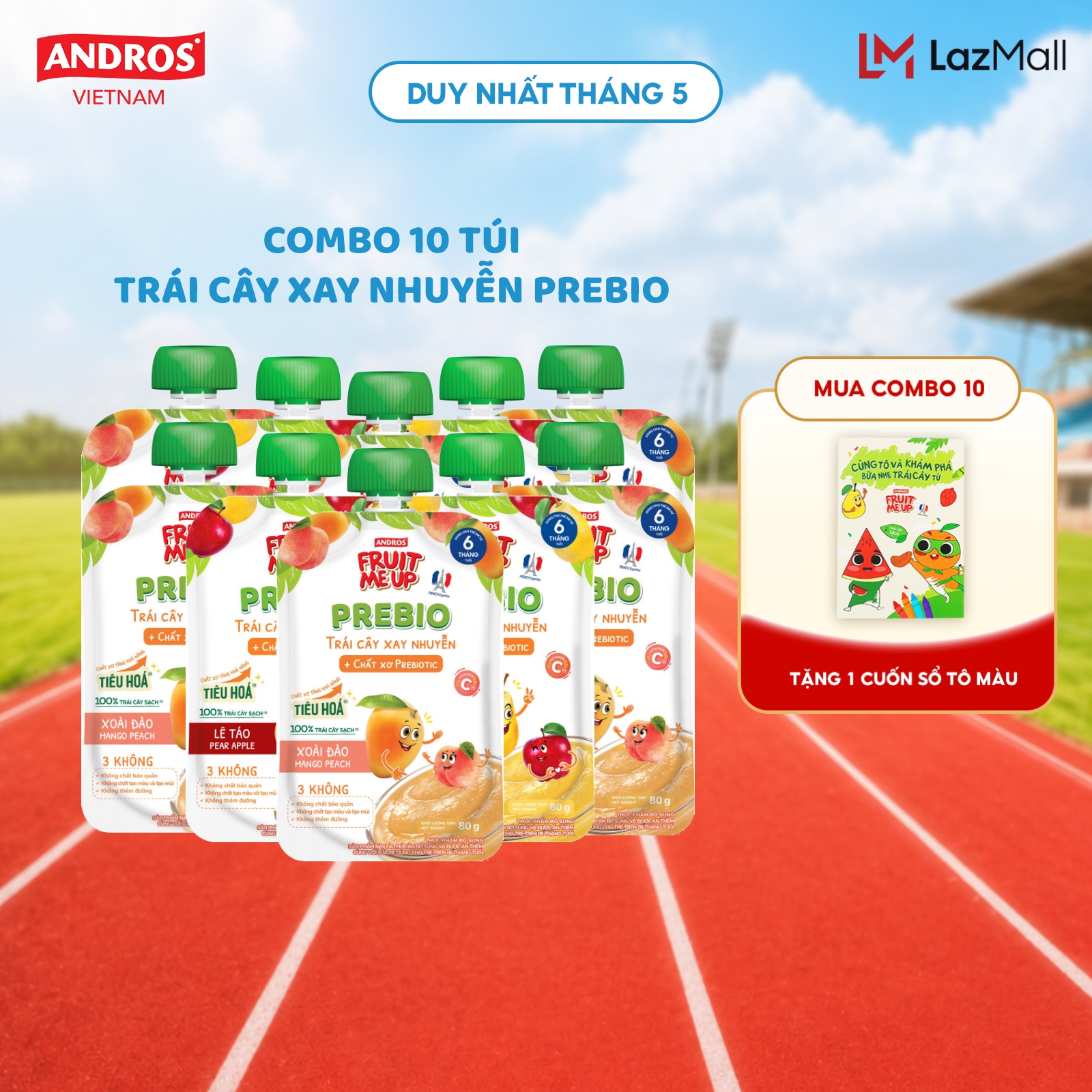 Combo 10 Túi Trái Cây Xay Nhuyễn PREBIO - ANDROS FRUIT ME UP - 80gx10