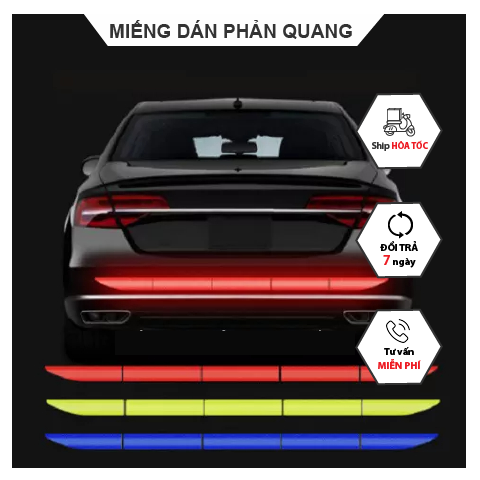 Bộ 5 miếng dán phản quang đuôi xe ô tô, miếng dán phản quang cảnh báo gắn đuôi xe hơi chất lượng cao cấp