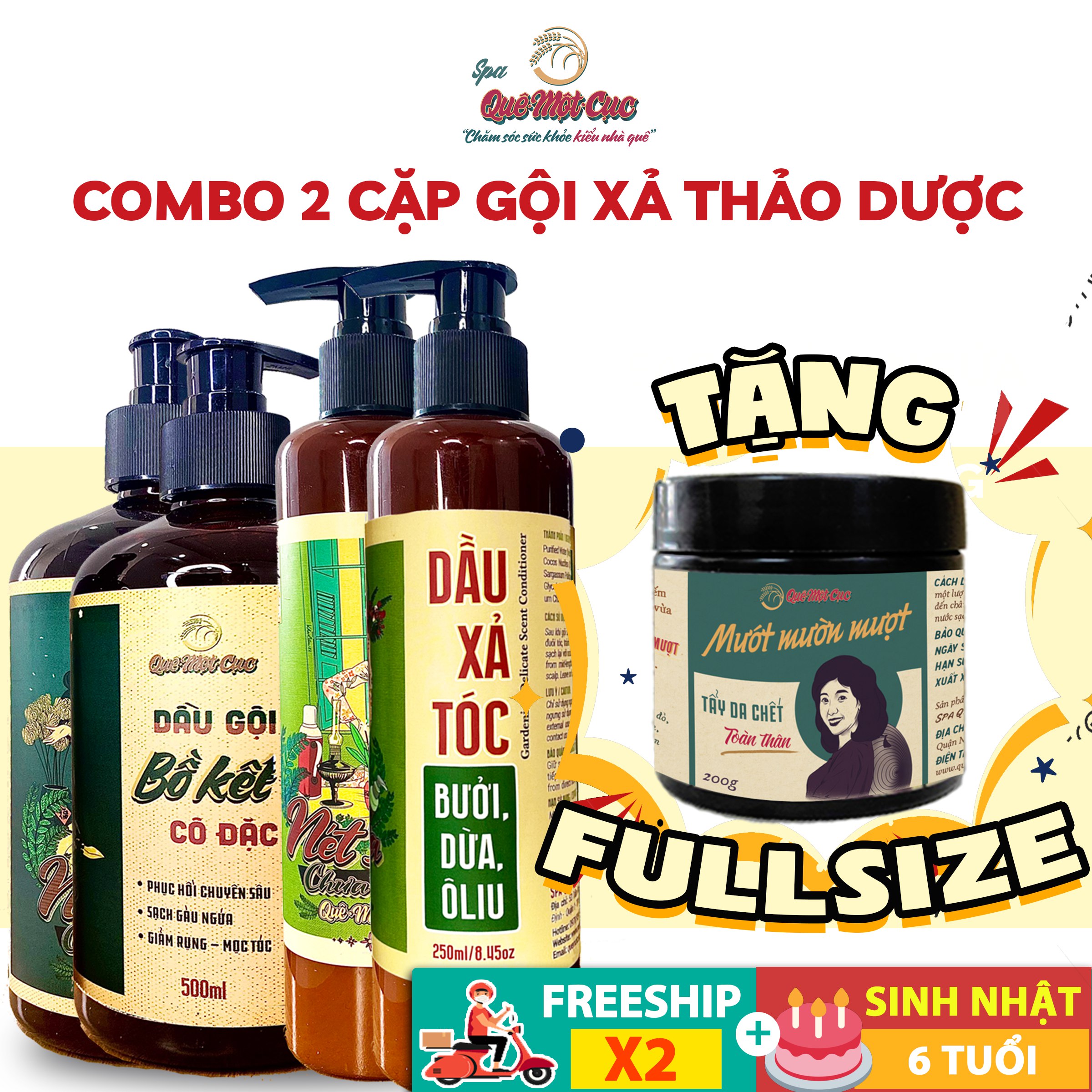 Combo 2 cặp dầu gội bồ kết và dầu xả lành giúp tóc mềm mượt quê một cục
