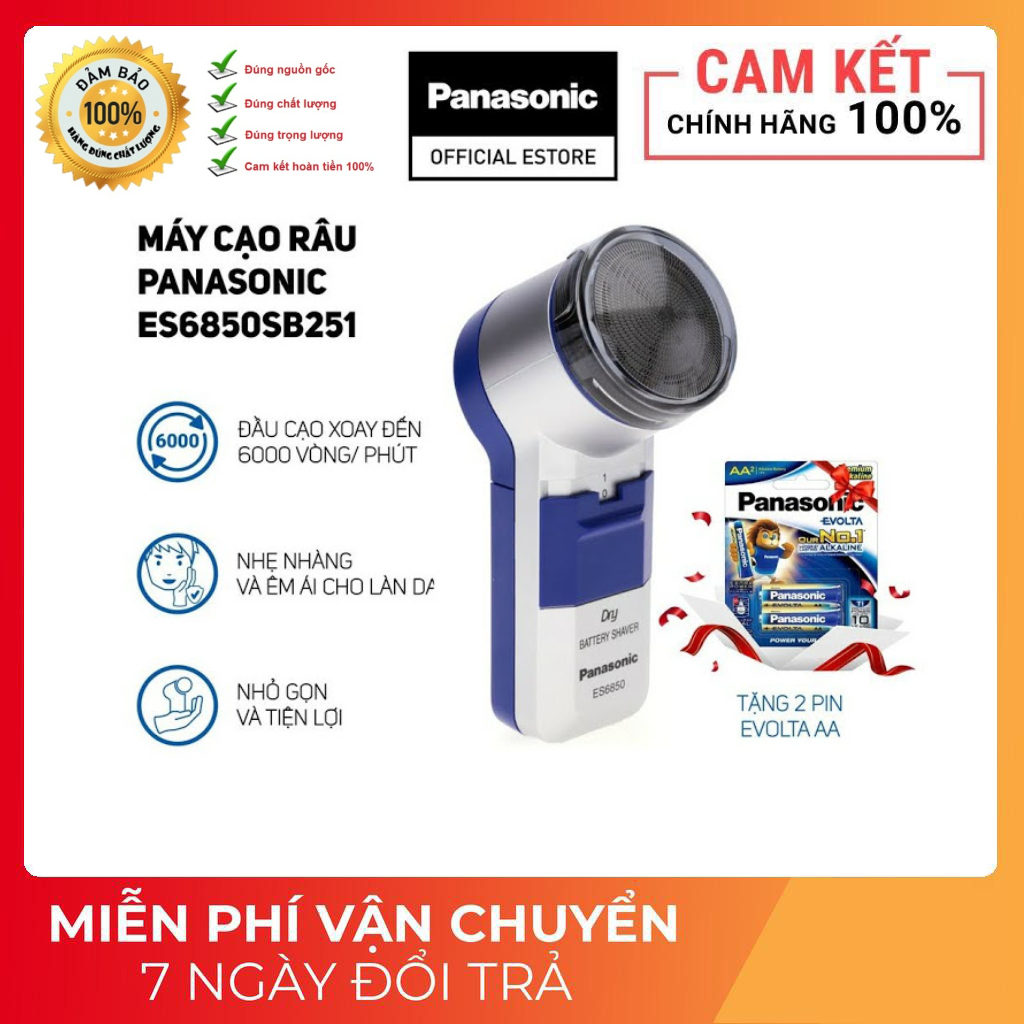 Máy Cạo Râu Panasonic ES6850 Nhập Khẩu Thái Lan tặng kèm 2 pin Panasonic Chính Hãng
