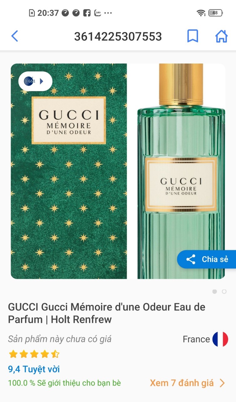 Nước hoa Gucci Memoire (Xanh)