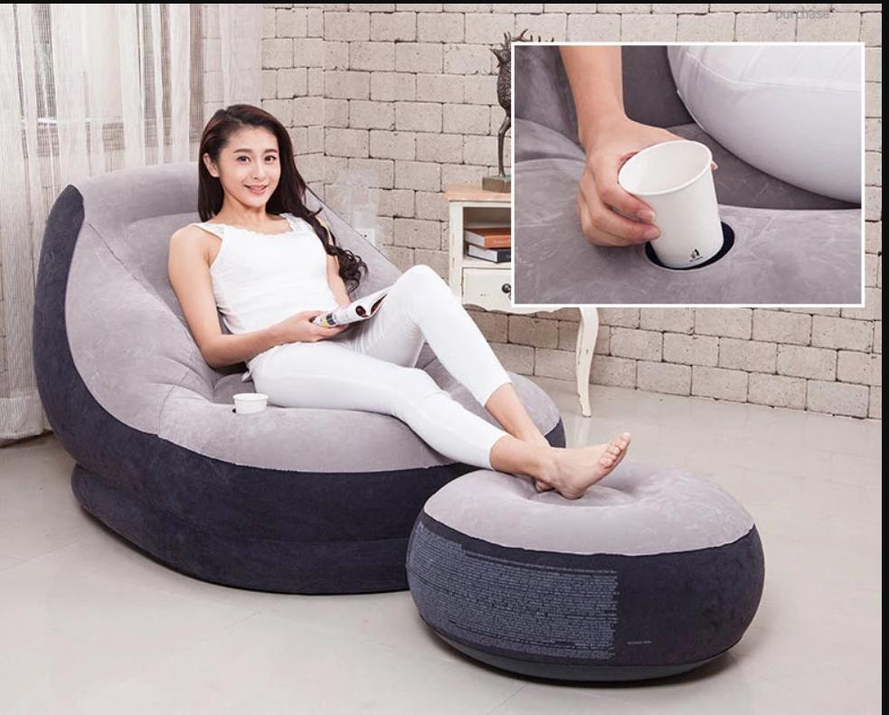 [HCM]Ghế lười hơi tựa lưng Intex + Bơm hơi điện- 2EZy