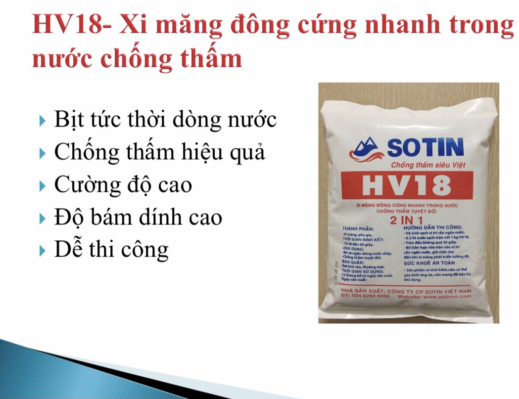 Xi măng đông cứng nhanh chống thấm hv18 - sotin