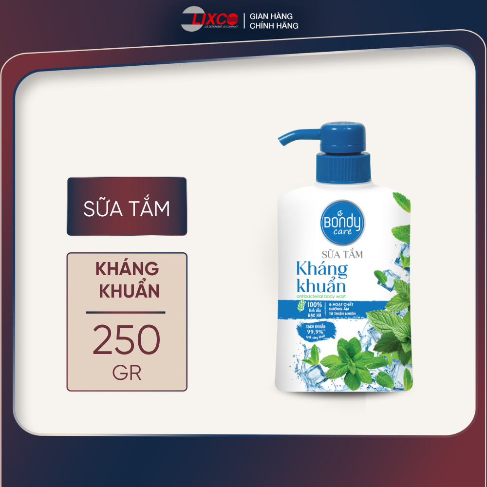 Chai 250g Sữa tắm Bondy Care kháng khuẩn, sữa tắm BONDY Care nam nữ hương thơm dịu nhẹ từ thiên nhiên Z0812 LIxco Việt Nam