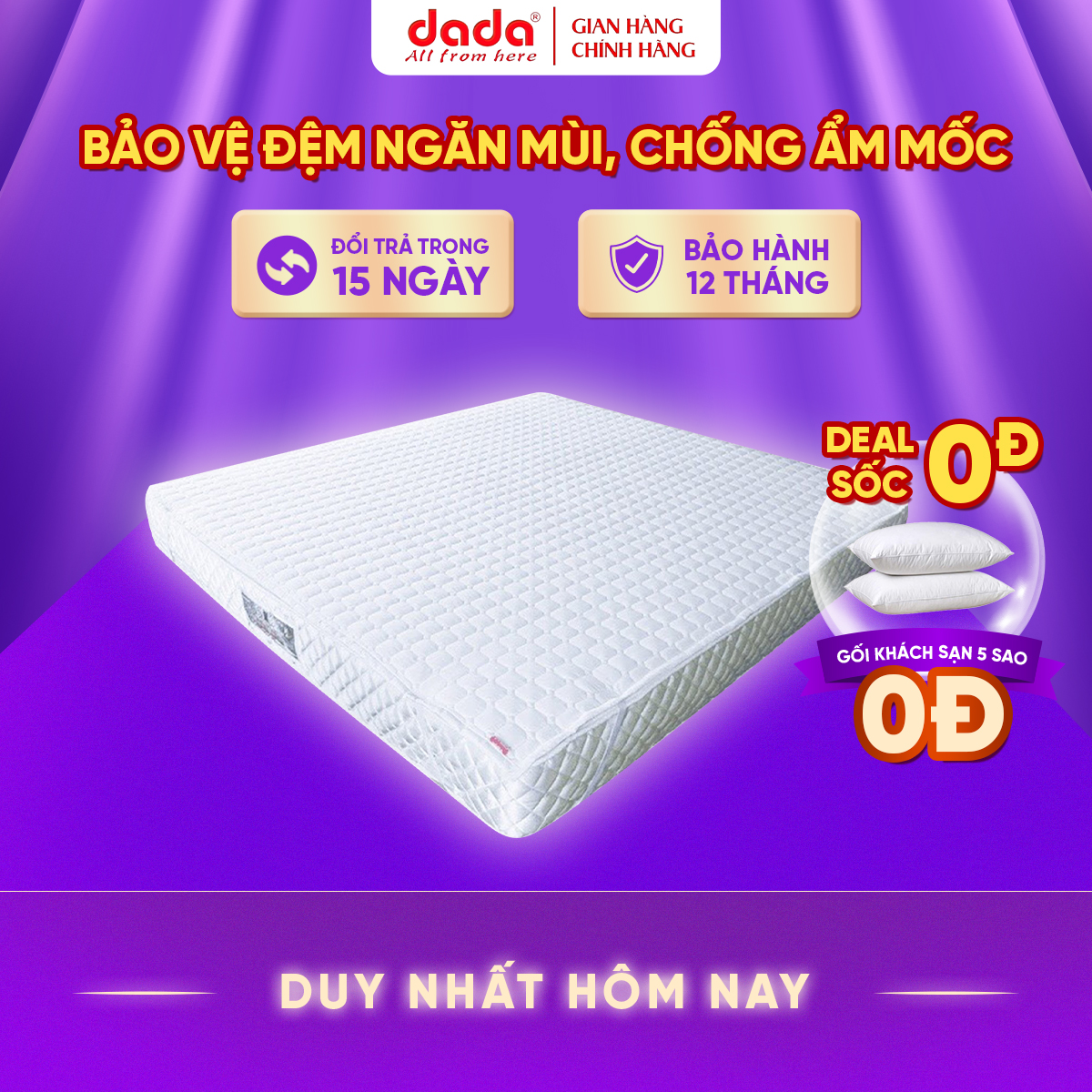 Tấm Bảo Vệ Đệm Khách Sạn DADA - Chống Bụi Bẩn Nấm Mốc Vi Trùng, Chống Thấm Tương Đối - Hàng Chính Hãng