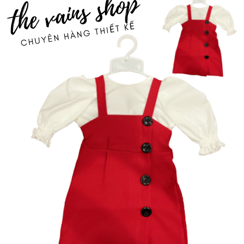 Đầm bé gái sét váy yếm đỏ rời phối áo trắng 7-24kg hàng thiết kế