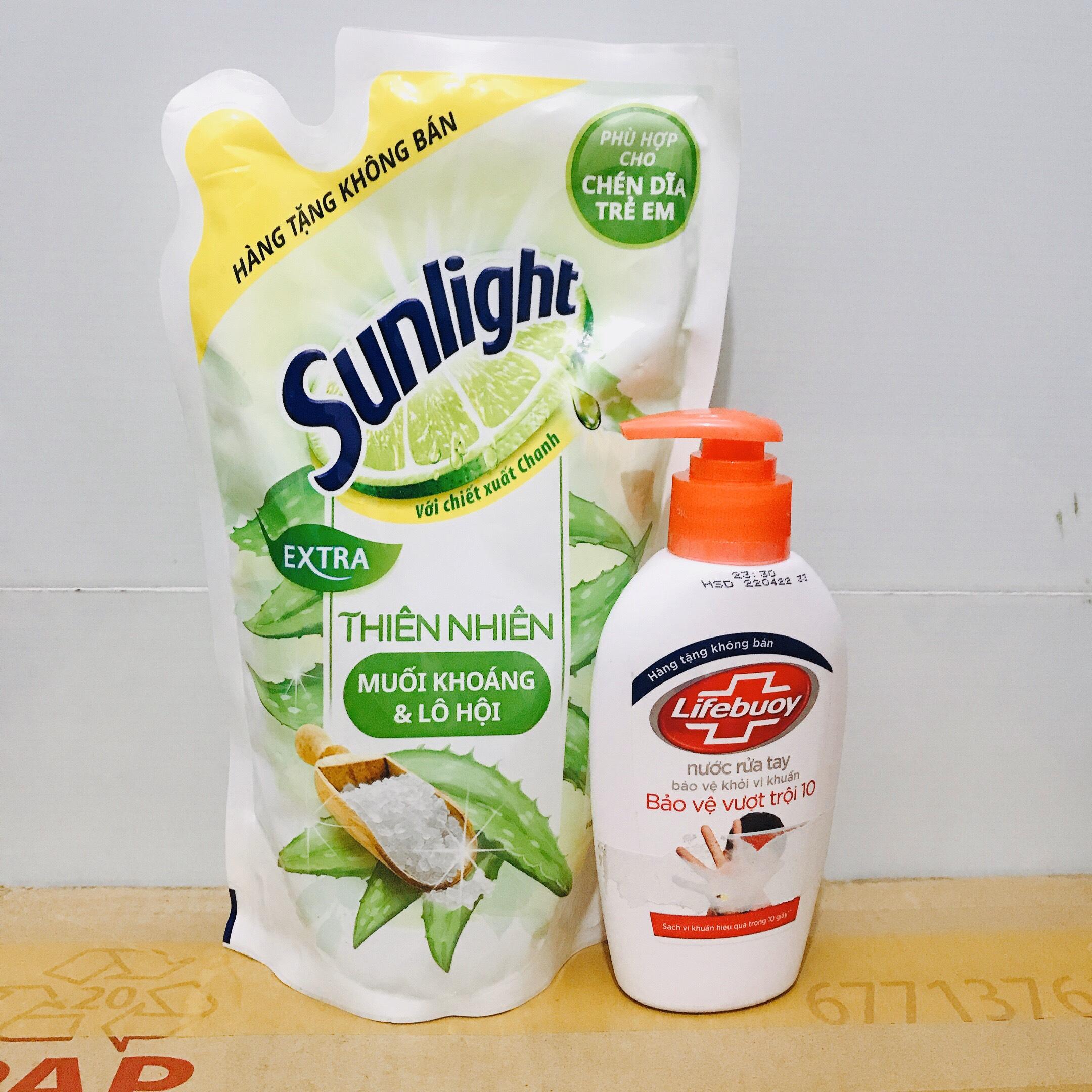 Mua trọn bộ 2 món tiện ích - tặng 10 gói sữa tắm dâu tằm 6g : 1túi nước rửa chén SUNLIGHT 550g + 1 chai nước rửa tay lifebouy 120ml