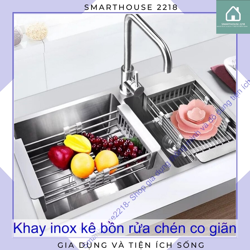 Kệ inox kê bồn rửa chén SMH kéo giãn linh hoạt.