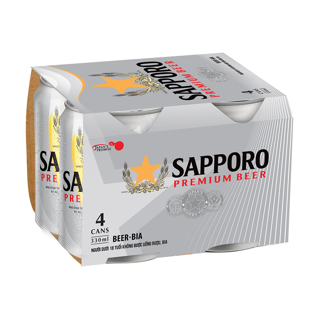 [Quà tặng không bán] Bia Sapporo Premium lốc 4 lon (330ml/lon)