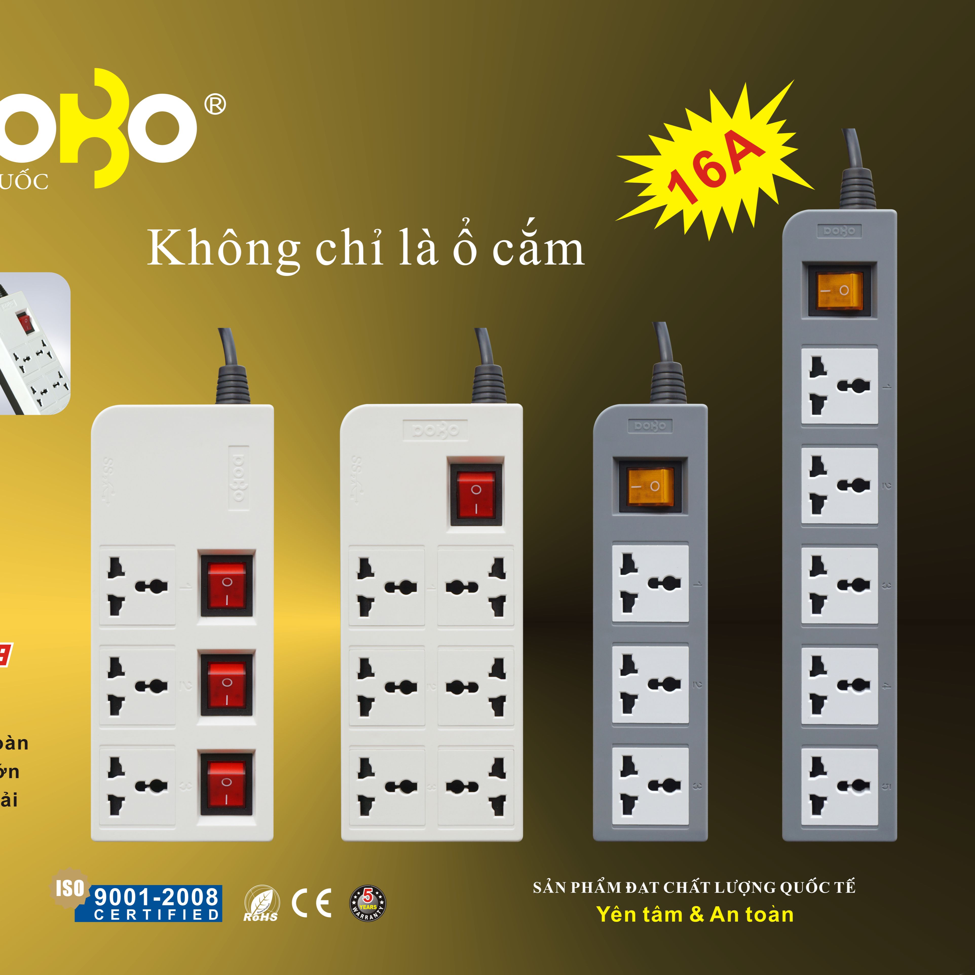 Ổ Cắm kéo dài dây dài 3 mét cao cấp chống va đập DOBO Hàn Quốc Kèm 2 Cổng USB 2.1A ( Chịu tải được 3 bếp điện từ ) BẢO HÀNH 03 NĂM