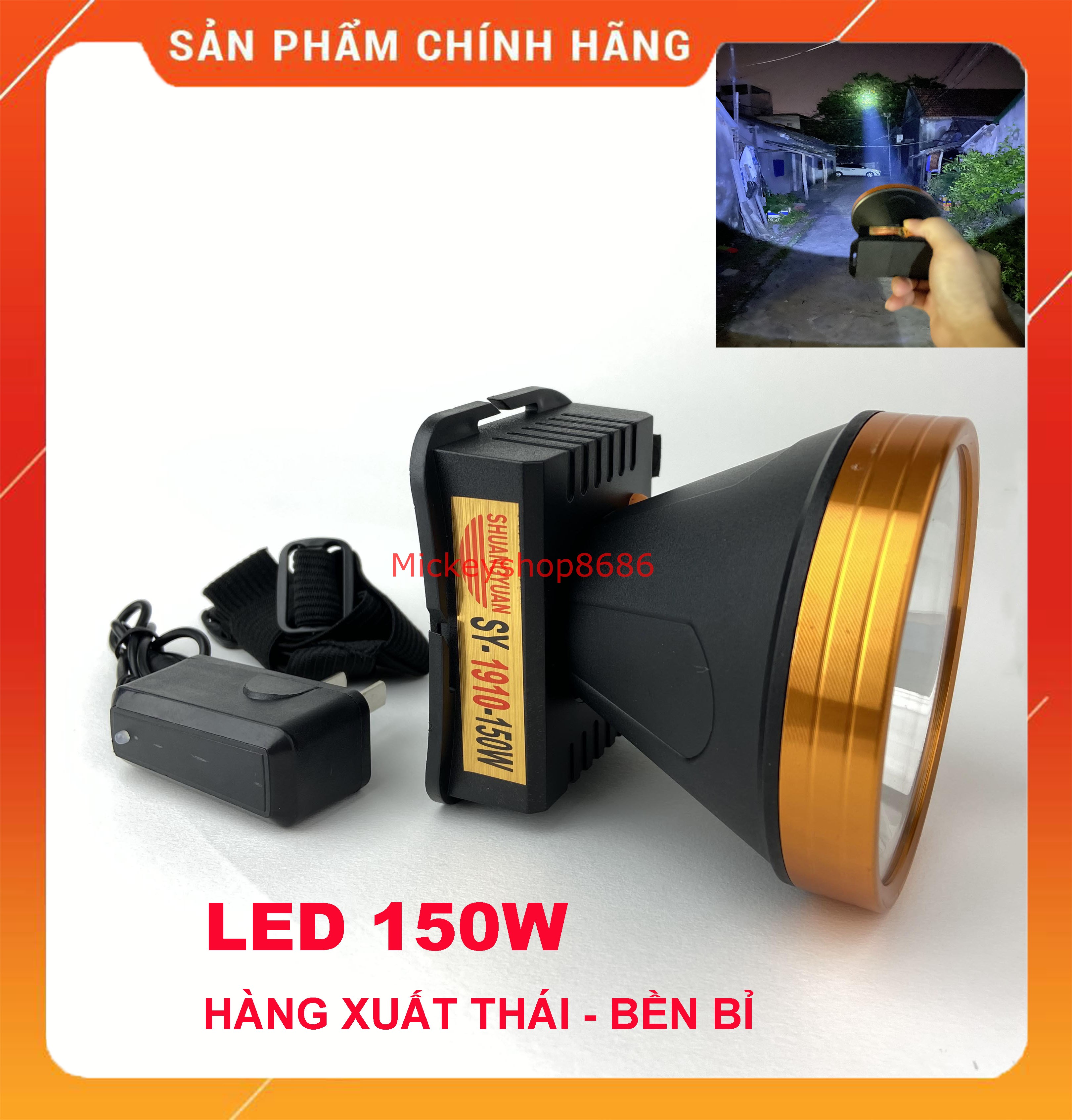 Đèn pin đội đầu SHANGYUAN 1910 LED 150W siêu sáng chống nước, ánh sáng Vàng hoặc Trắng, đèn đeo đầu soi ếch dã ngoại