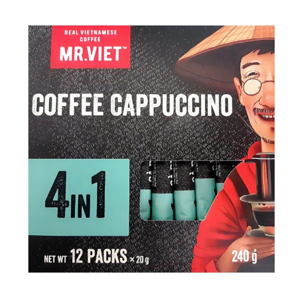 Cà phê Hòa Tan Capuccino 4 trong 1 Mr Viet 240g - Mr Viet Cappuccino Instant Coffee 240g (12 gói x 20g)