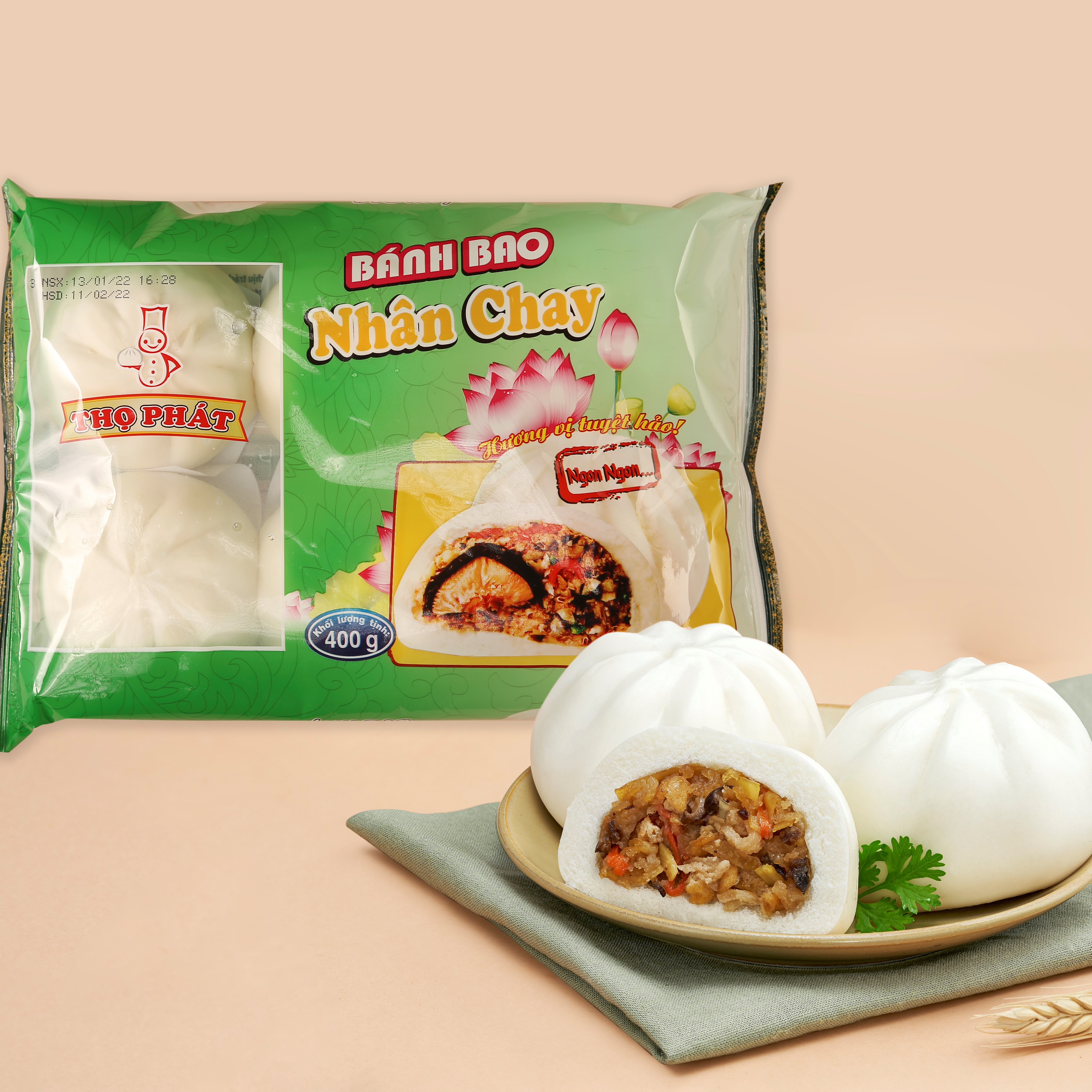 Bánh bao nhân chay thọ phát food 400g